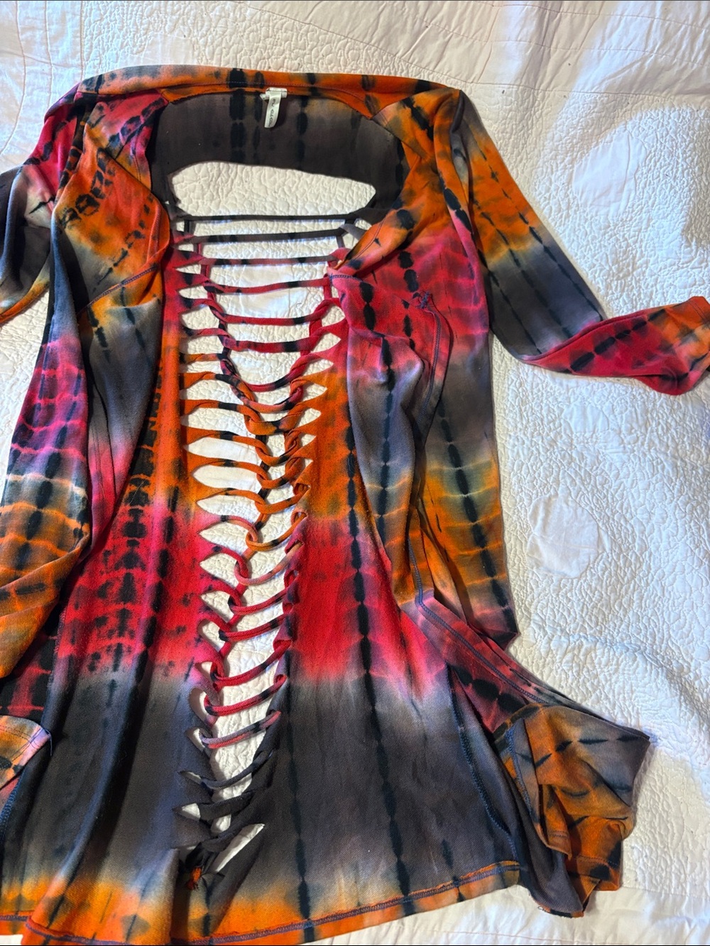 Tie-Dye Cutout Long-Sleeve Cover Up in Orange, Pink & Black